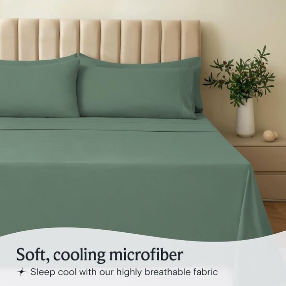 New 6-Piece Queen Bedding Sheets • Moss Green - Picture 4 of 6